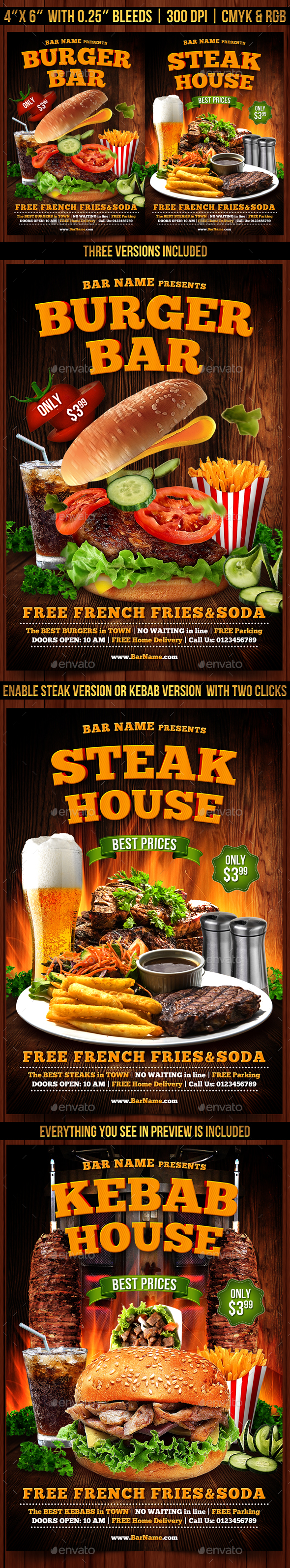 Burger, Steak and Kebab Flyer Template - Clubs & Parties Events