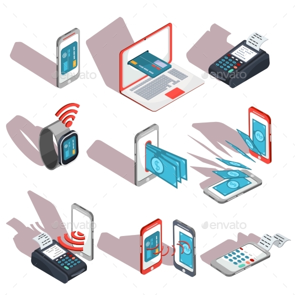 Isometric Icons of Mobile Icons - Computers Technology