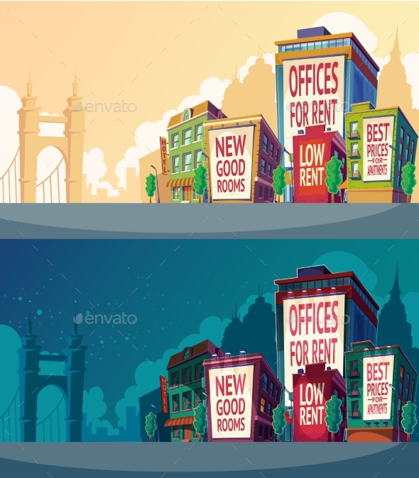 Cartoon Illustration of an Urban City - Buildings Objects