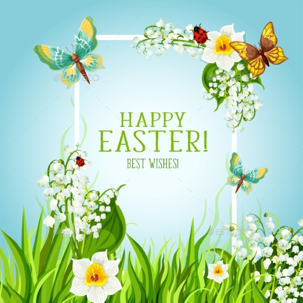 Easter Floral Frame with Spring Flower Card Design - Miscellaneous Seasons/Holidays