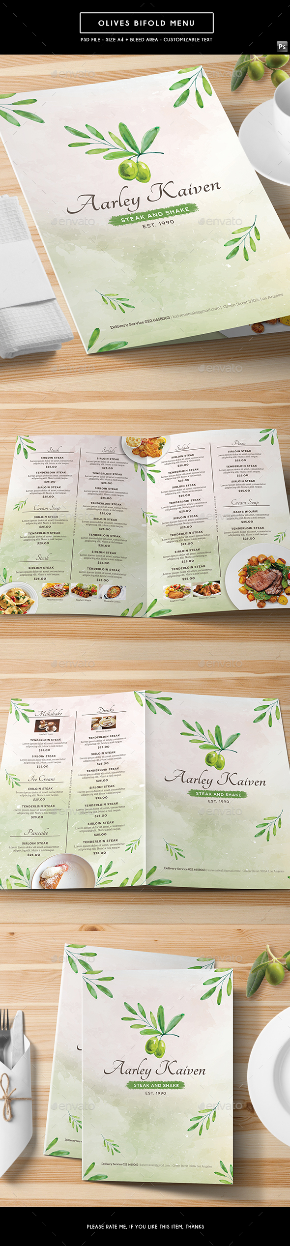Olives Bifold Menu - Food Menus Print Templates