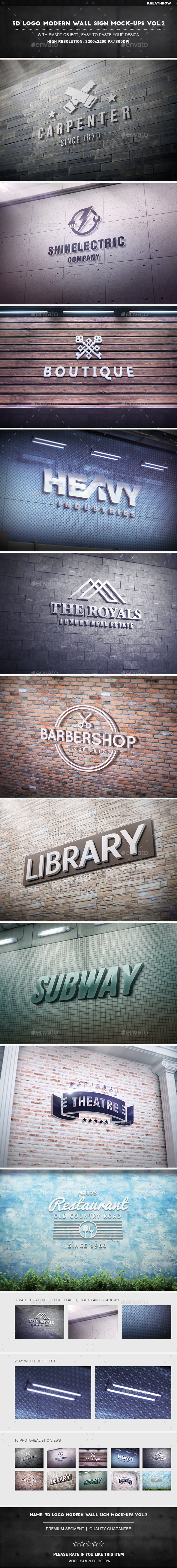 3D Logo Modern Wall Sign Mock-Ups Vol.2 - Logo Product Mock-Ups