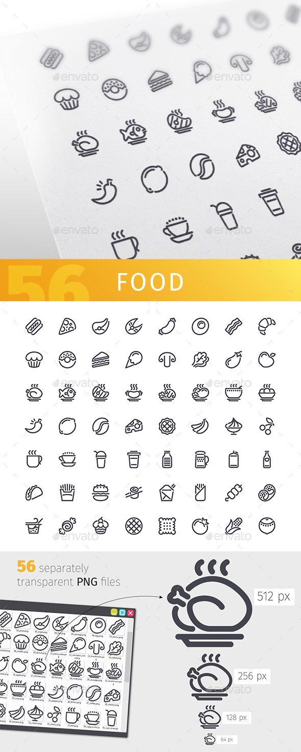 Food Line Icons Set - Food Objects