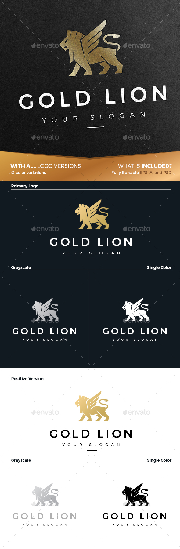 Gold Lion Logo - Animals Logo Templates