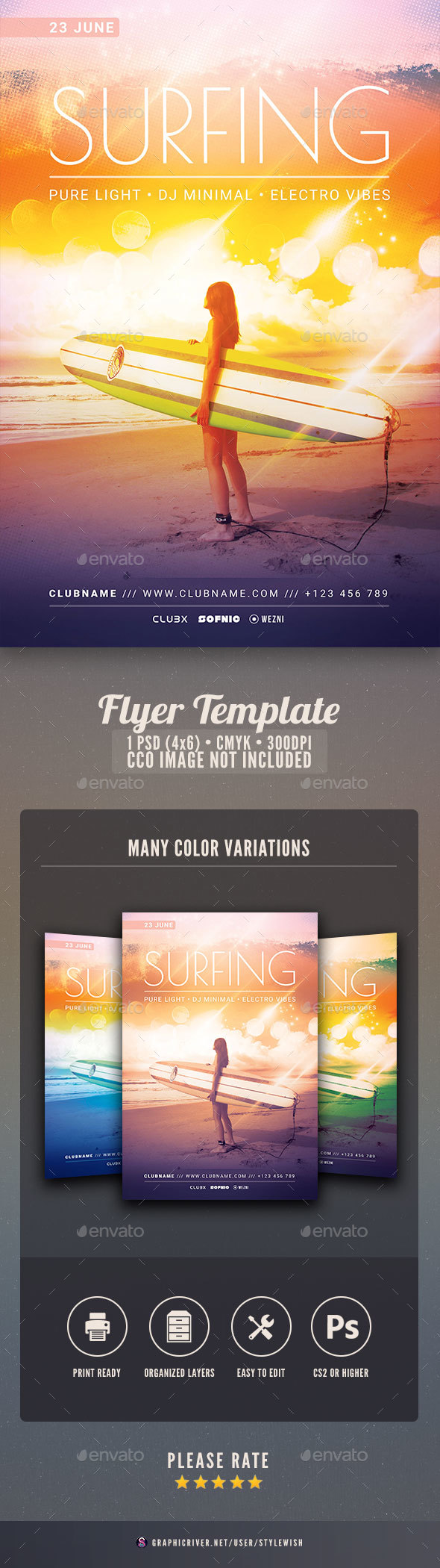 Surfing Flyer - Clubs & Parties Events