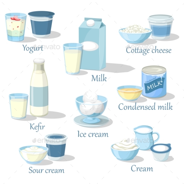 Yogurt and Kefir, Cottage Cheese and Ice Cream - Food Objects