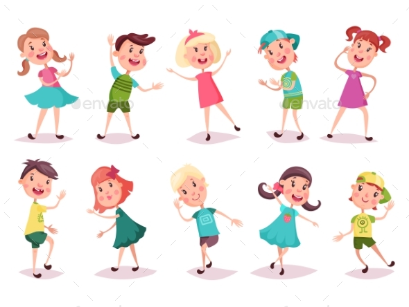 Kids or Children, Boy and Girl Dancing and Playing - People Characters