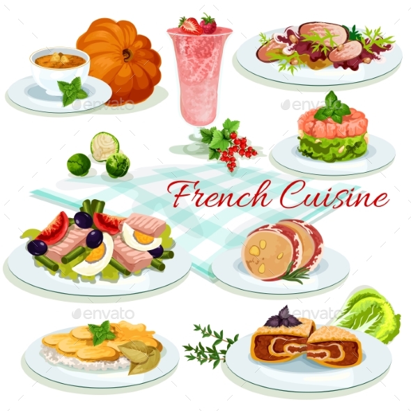 French Cuisine Popular Dishes Poster Design - Food Objects