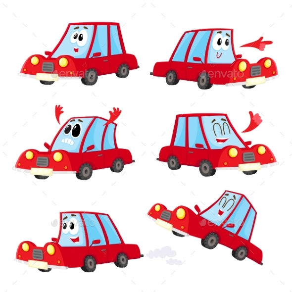 Cute and Funny Red Car, Automobile Character - Travel Conceptual