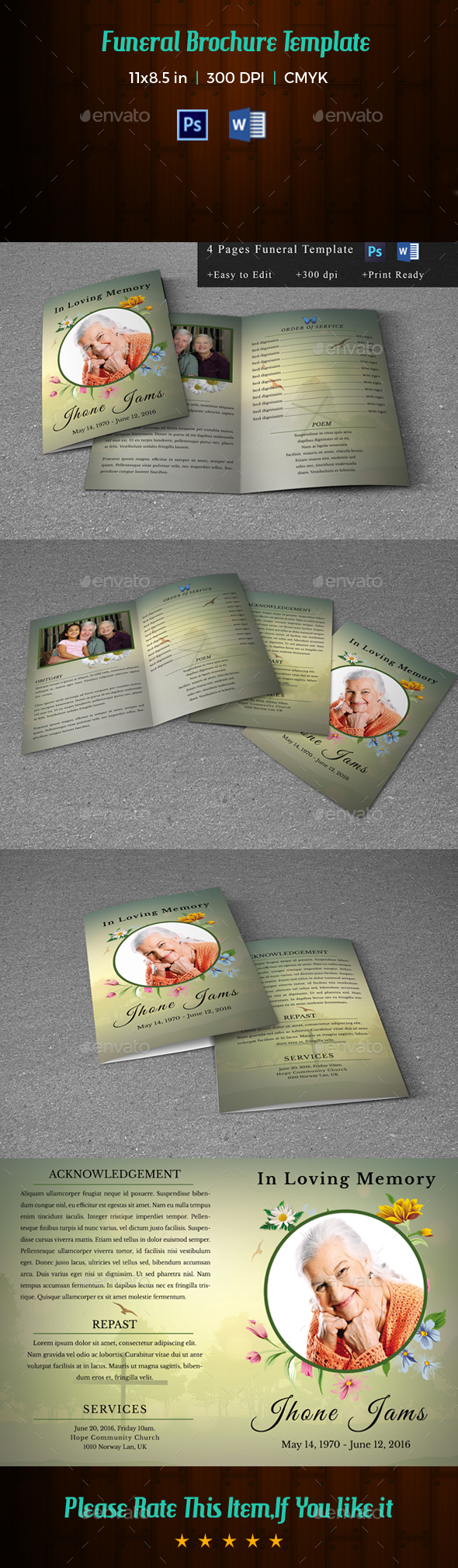 Printable Funeral Program Template-V159 - Informational Brochures