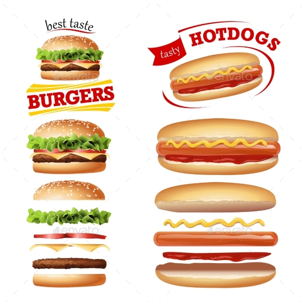 Realistic Icons of Fast Food - Food Objects