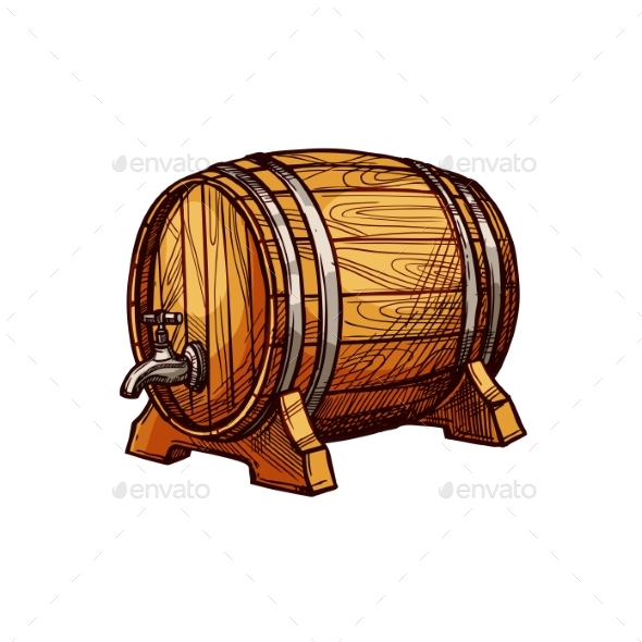 Wooden Barrel Sketch for Alcohol Drink Design - Food Objects