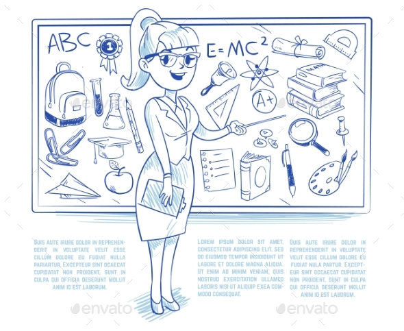 Doodle Teacher Teaching Students on the Lesson - People Characters