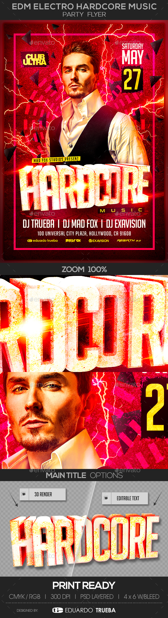 EDM Electro Hardcore Music Party Flyer - Clubs & Parties Events