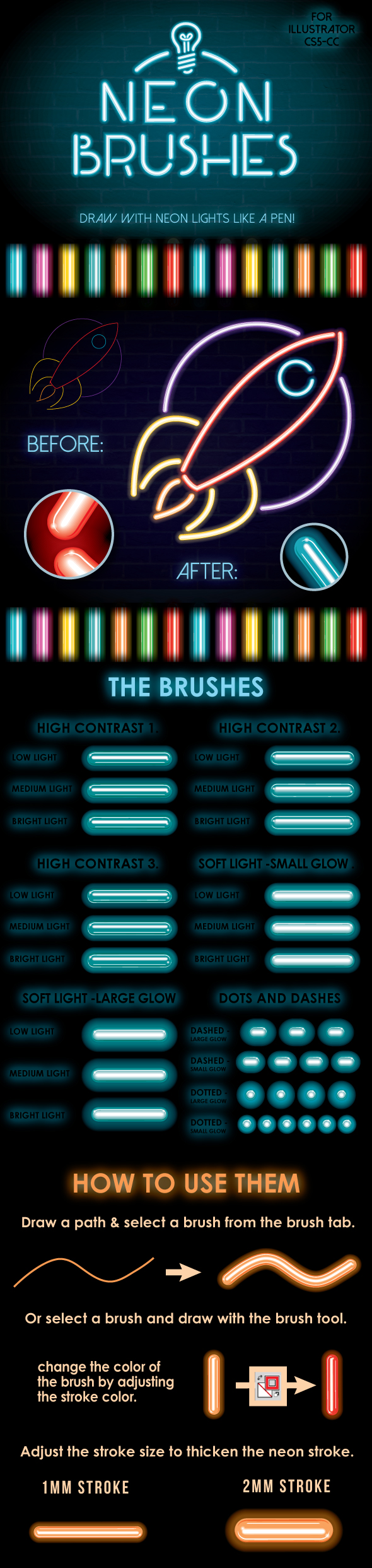 Neon Brushes - Brushes Illustrator