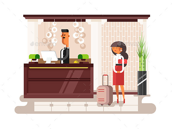 Lobby Hall Hotel Illustration - People Characters