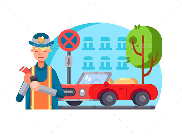 Patrol Policeman Writes Fine - People Characters