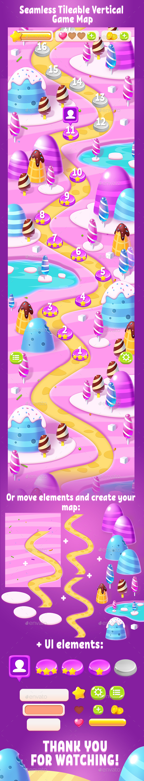 Tileable Seamless Candy Vertical Game Map - Backgrounds Game Assets