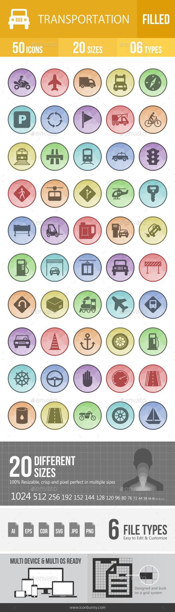 Transport Filled Low Poly B/G Icons - Icons