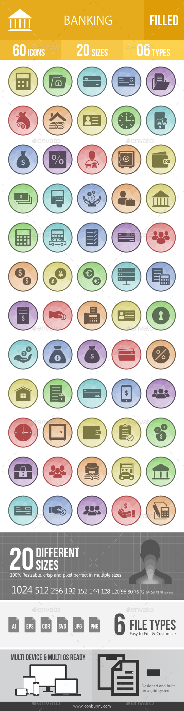 Banking Filled Low Poly B/G Icons - Icons