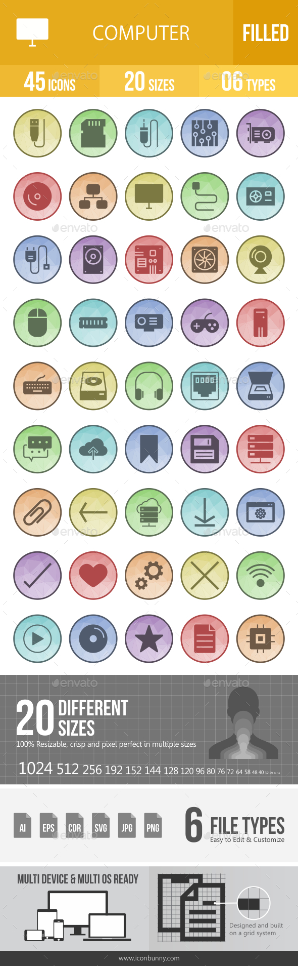 Computer Hardware Filled Low Poly B/G Icons - Icons