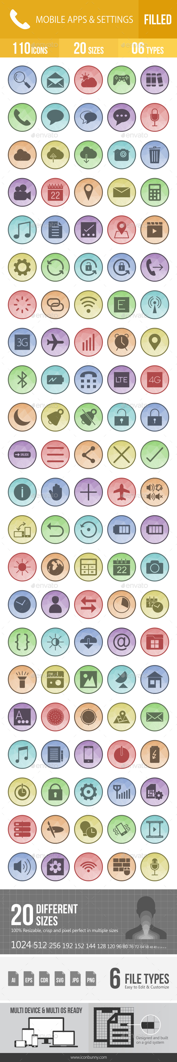 Mobile Apps & Settings Filled Low Poly B/G Icons - Icons