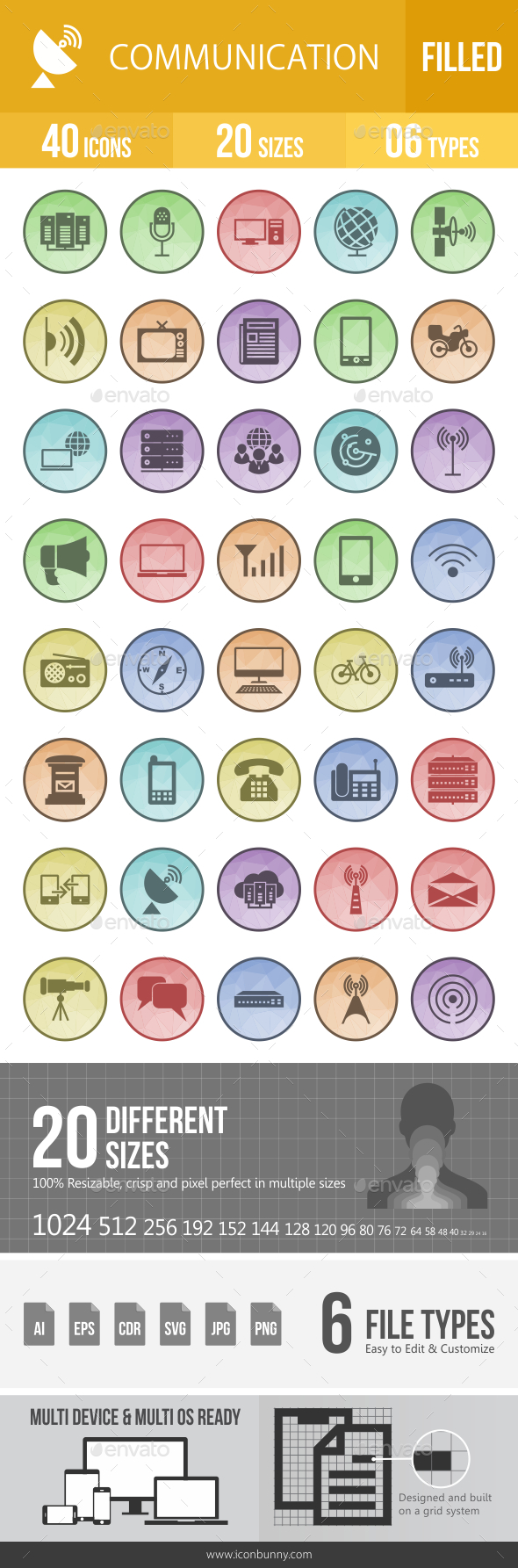 Communication Filled Low Poly B/G Icons - Icons