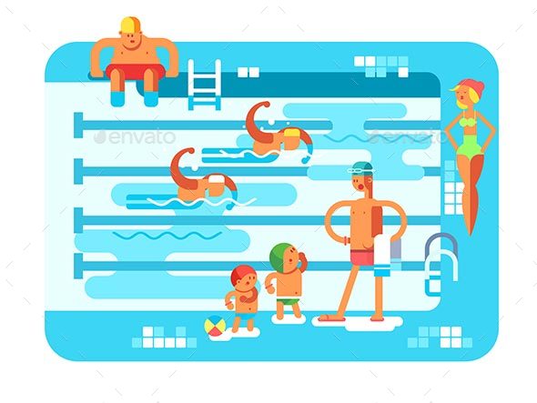 Public Swimming Pool - People Characters