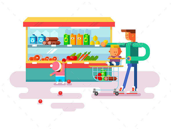 Supermarket Design Flat - People Characters