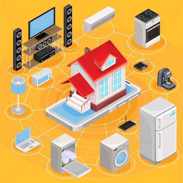 Vector Isometric Abstract Illustration Smart Home - Computers Technology