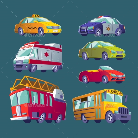 Cartoon Set of Isolated Icons of Urban Transport - Travel Conceptual
