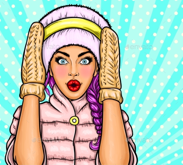 Pop Art Girl Holding Hands to Her Head - People Characters