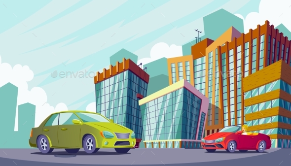 Cartoon Illustration of an Urban Landscape - Buildings Objects