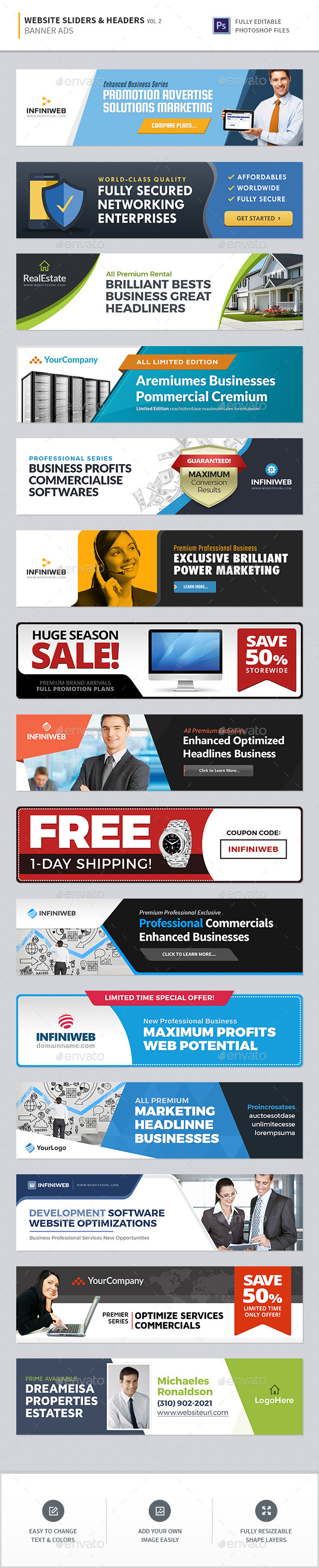 Website Sliders & Headers Pack Vol. 2 - Sliders & Features Web Elements