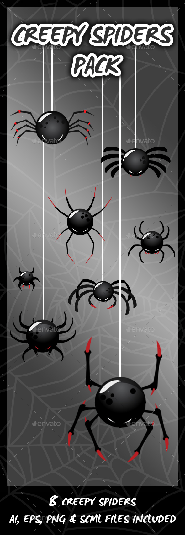 8 Creepy Spiders - Sprites Game Assets