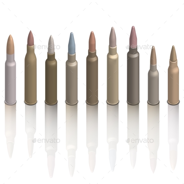 Set of Photorealistic Cartridges with a Bullet - Man-made Objects Objects