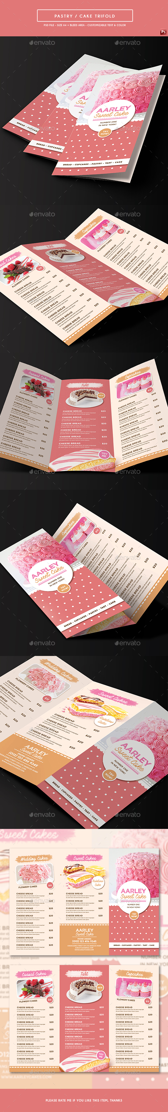Pastry / Cake Trifold Menu - Food Menus Print Templates