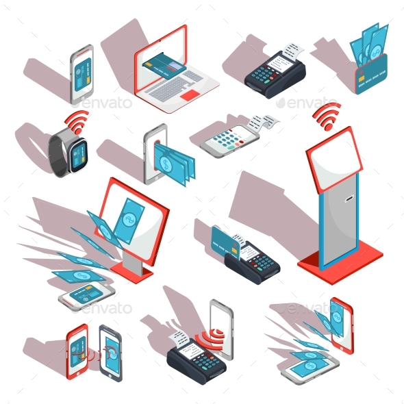 Isometric Icons of Mobile Phones and Laptops - Computers Technology