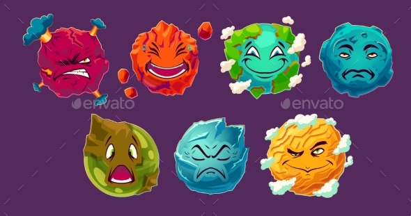 Set of Cartoon Planet Illustrations - Miscellaneous Characters