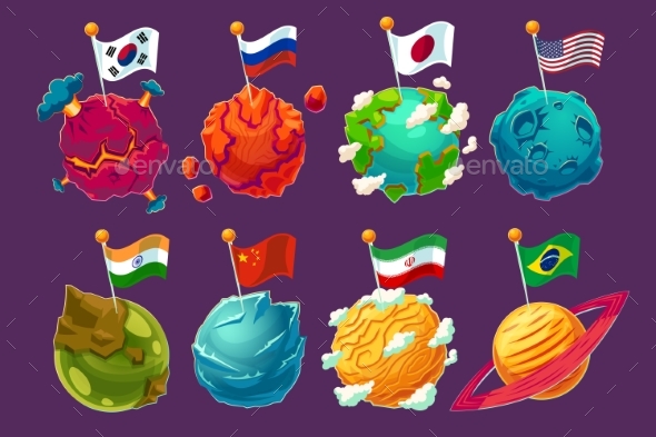 Set of Vector Cartoon Illustrations Fantasy Alien - Objects Vectors