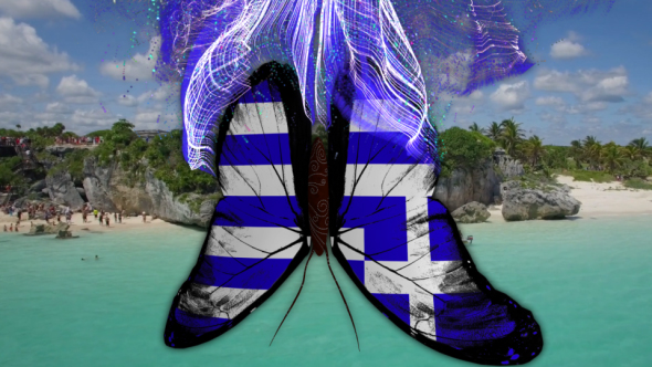 Greece Flag  Butterfly Gorgeous Particle Light Trailing Flying Transtion V4