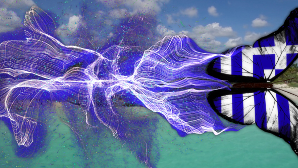 Greece Flag  Butterfly Gorgeous Particle Light Trailing Flying Transtion V5