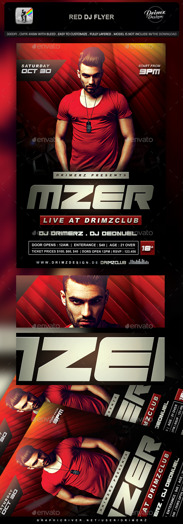 Red DJ Flyer - Clubs & Parties Events
