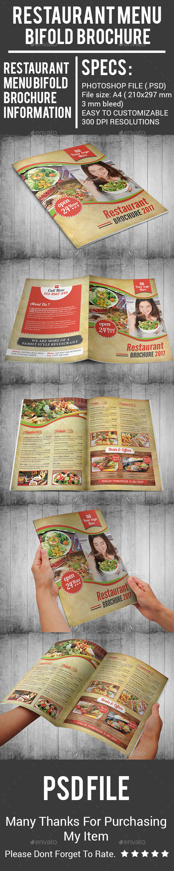 Restaurant Menu Bifold Brochure - Food Menus Print Templates