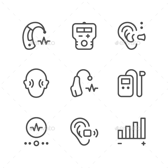 Set Line Icons of Hearing Aid - Man-made objects Objects