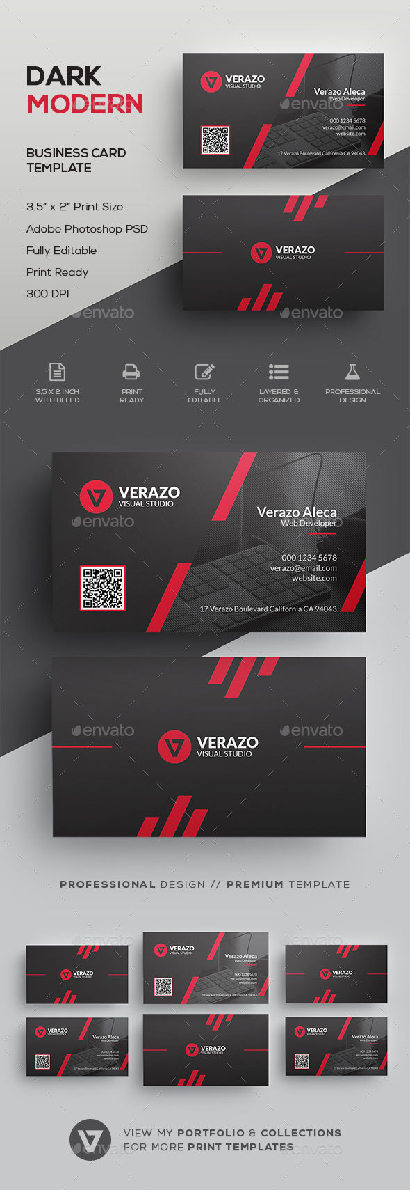 Dark & Modern Corporate Business Card Template - Corporate Business Cards