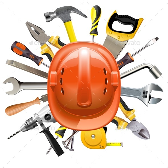 Vector Construction Helmet with Tools - Industries Business