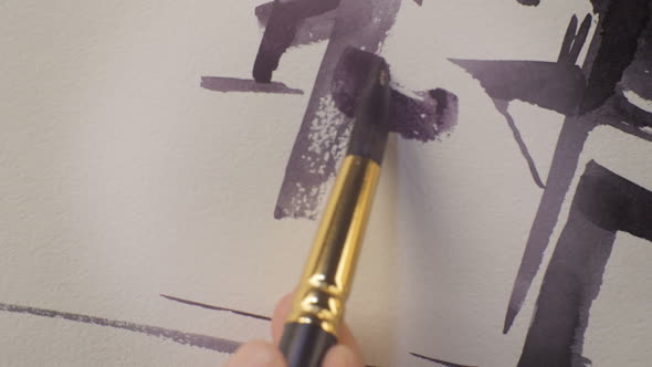 Macro Artist Draws Some Sketch Details with Brush alt