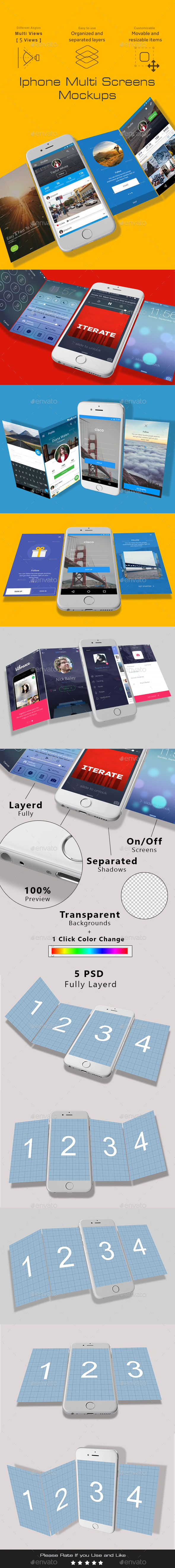 Phone Multi-Screens Mockups - Mobile Displays