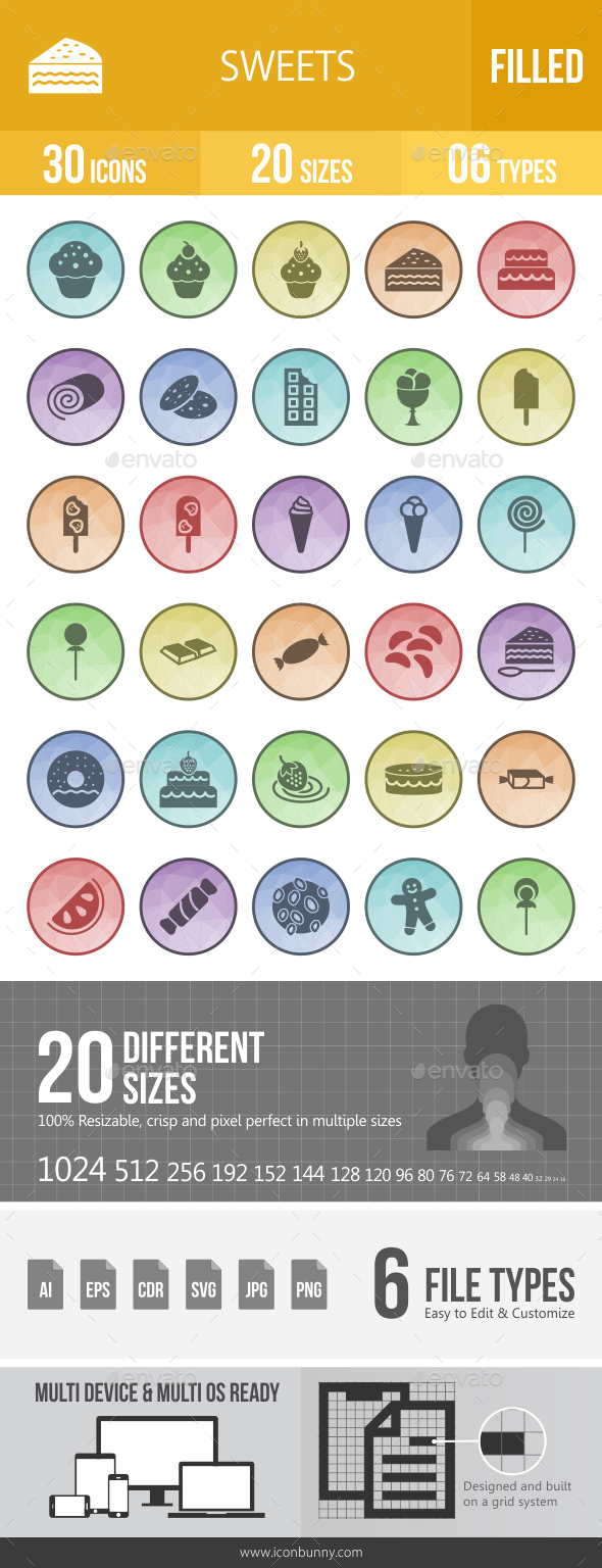 Sweets Filled Low Poly B/G Icons - Icons